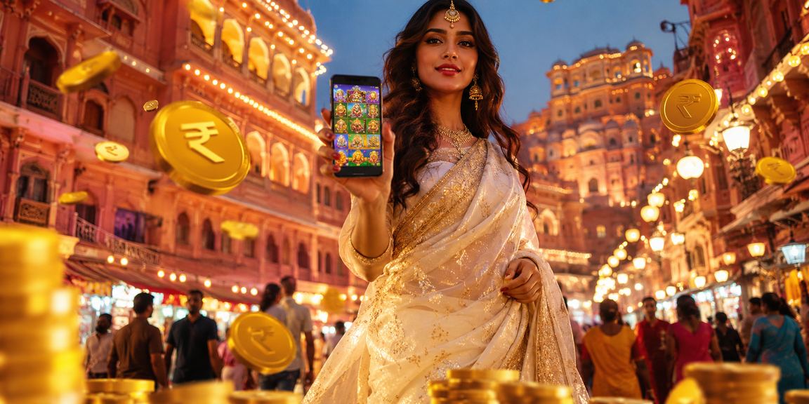 Playing Andar Bahar on mobile in Jaipur with traditional attire